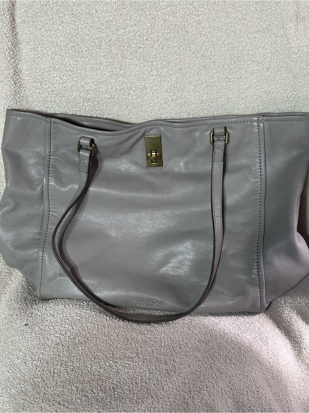 Leather Tote Bag in Light Gray with Turn-Lock Detail